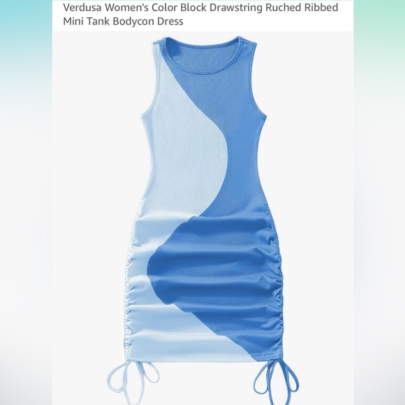 Verdusa Women's Color Block Drawstring Ruched Ribbed Mini Tank Bodycon Dress - Picture 3 of 4